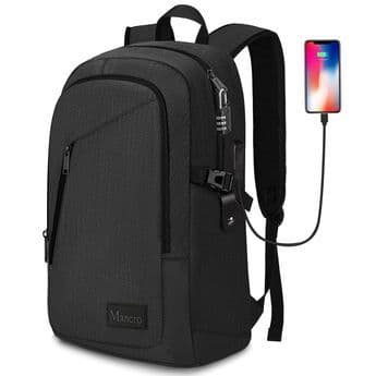 Laptop Backpack 15.6" Anti-Theft with USB Port - Black